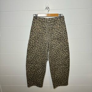 Leopard Print Drawstring Pocket Barrel Jeans